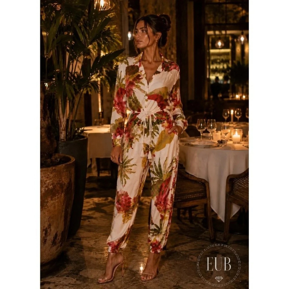 FARM Rio White Tropical Leaf Jumpsuit with Pink & Green Print - Picture 6 of 7